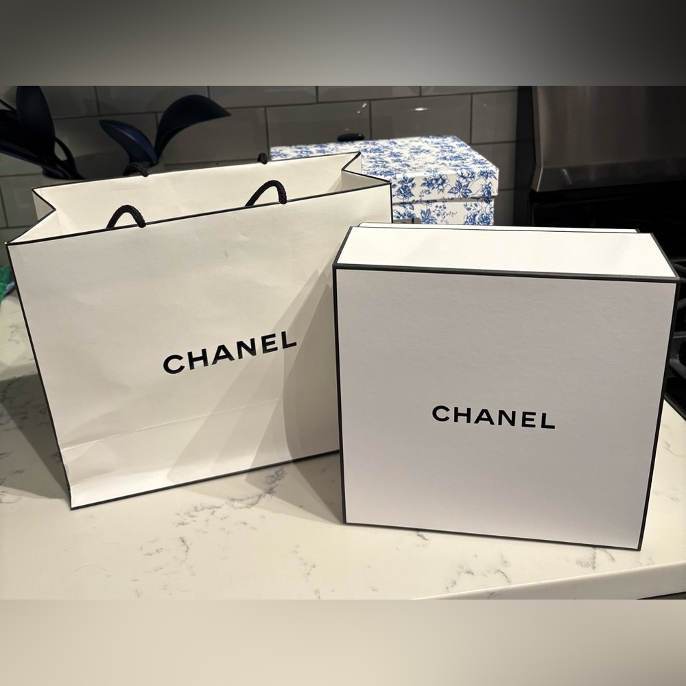 Chanel Gift Box and Gift Bag. Includes Pink Chanel Box Cover. EUC.